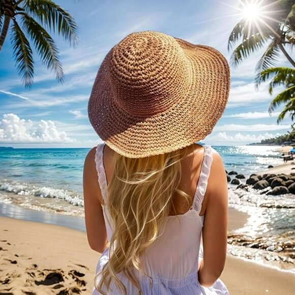 Beach Straw Hats Foldable Summer Wide Brim Packable Sun Hat Travel Beach Vacatio